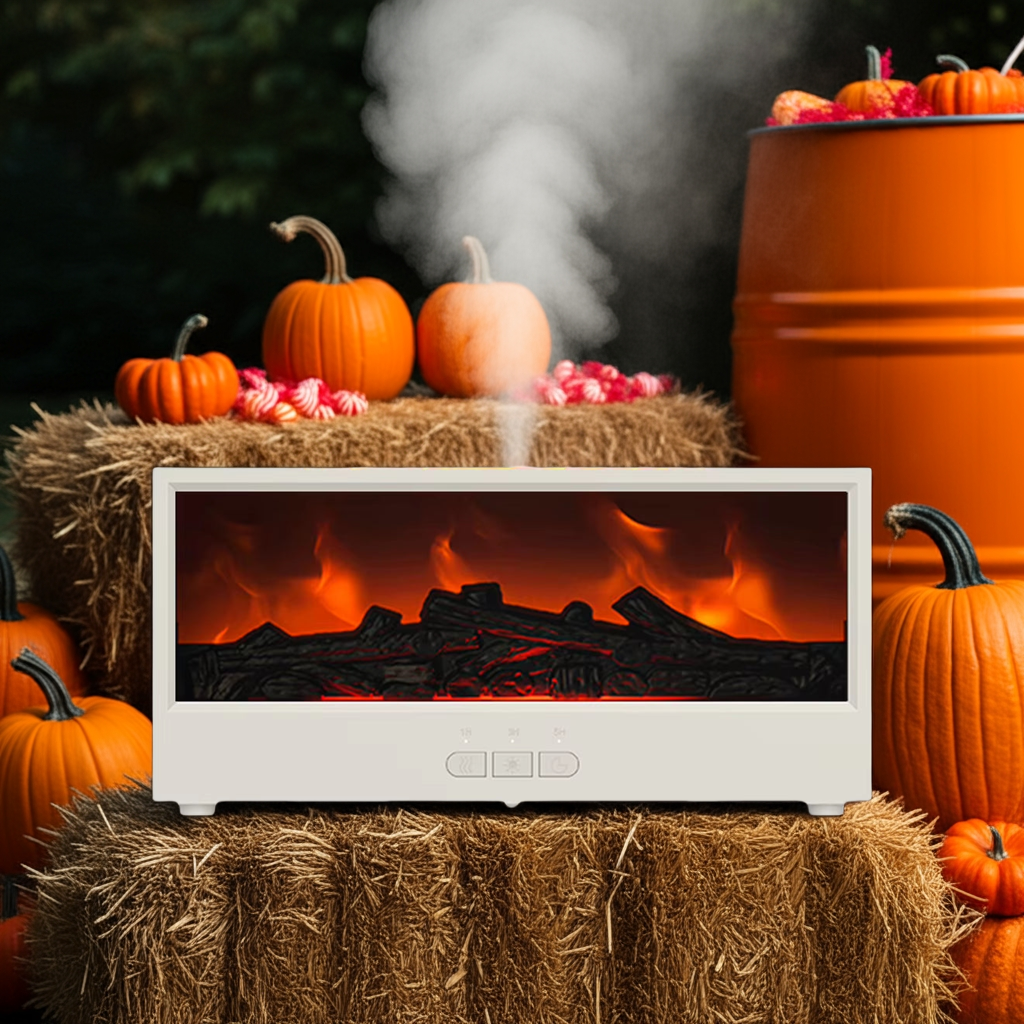Fireplace Air Humidifier Dynamic Flame Essential Oil Diffuser 150Ml Aromatherapy Diffuser with Timer Cool Mist Humidifier