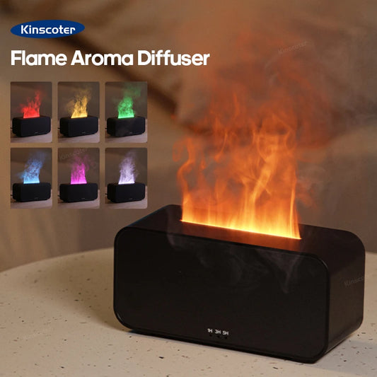 Aroma Diffuser Simulation Colorfull Flame Air Humidifier Can add Essential Oil Timing Setting Ultrasonic Cool Mist Maker Fogger
