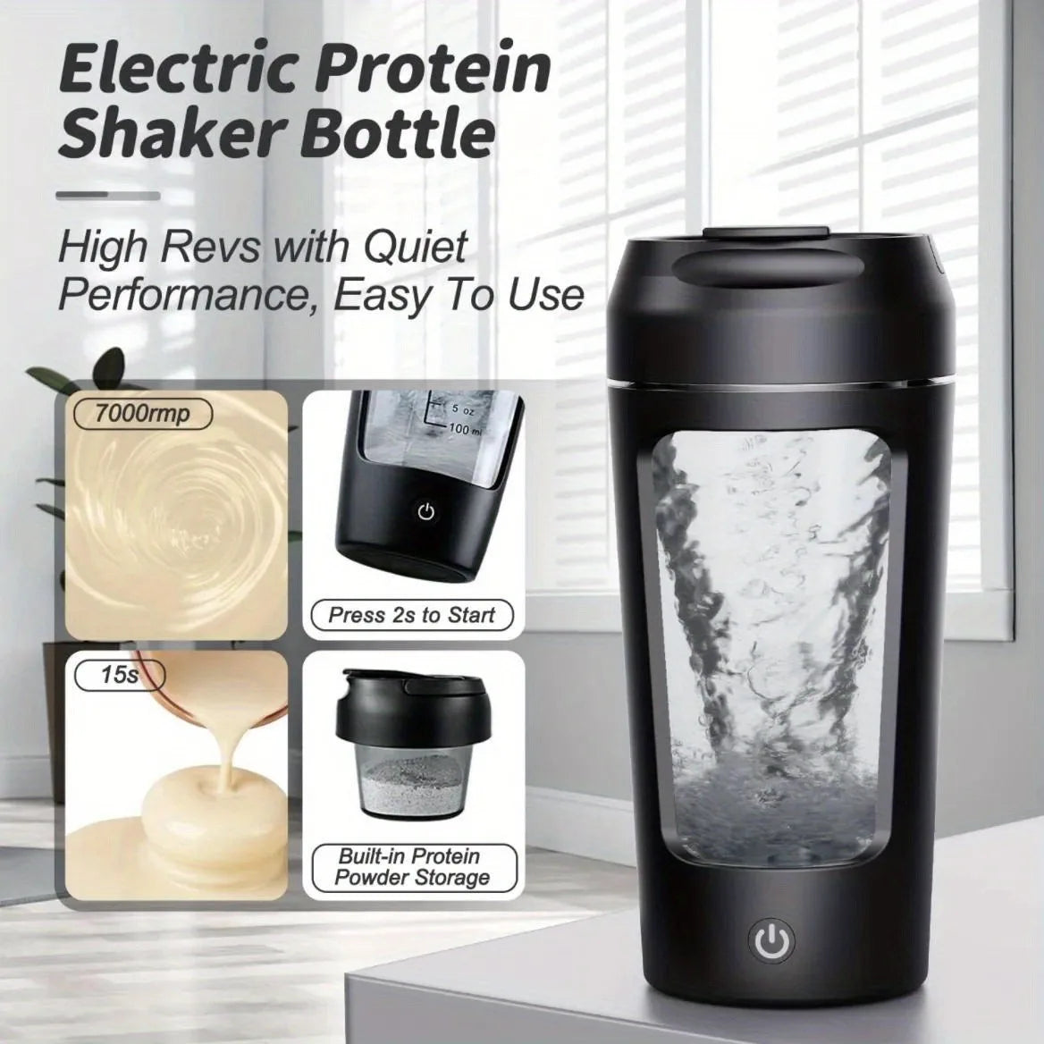 500ML Electric Shaker Bottle USB C Rechargeable Automatic Mixer Black-2